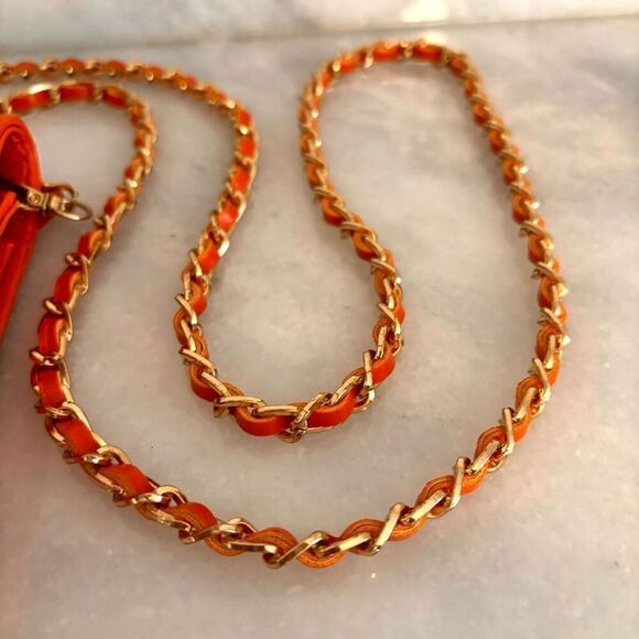 Bebe Leona Fabiola Croco Stamped Vegan Leather Logo Crossbody Clutch Bag Orange - Picture 4 of 8